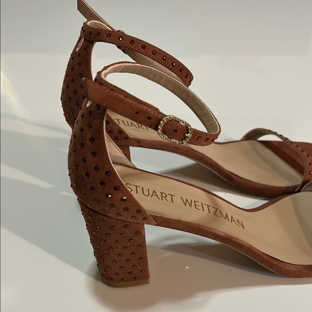 STUART WEITZMAN Studded Suede Sandals Block Heels women’s size 9.5 - Picture 9 of 13
